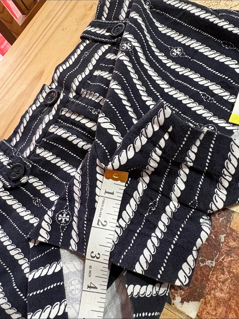 Tory Burch Black & White Rope-Print High Waist Shorts